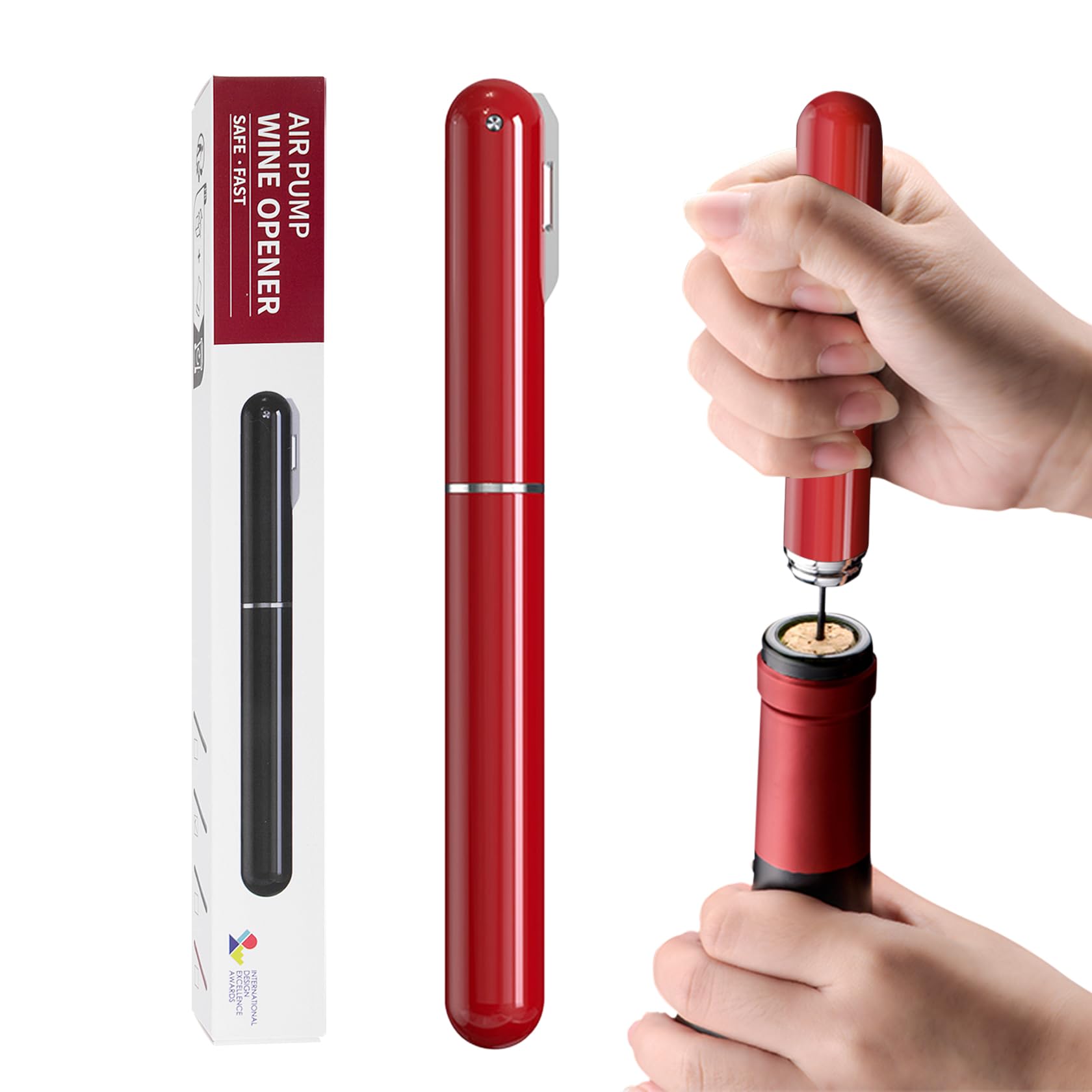 FBBULES Corkscrew Wine Opener, 2-in-1 Air Pressure Pump Bottle Opener with Foil Cutter, Portable Handheld Cork Remover for Red Wine, Travel Gifts