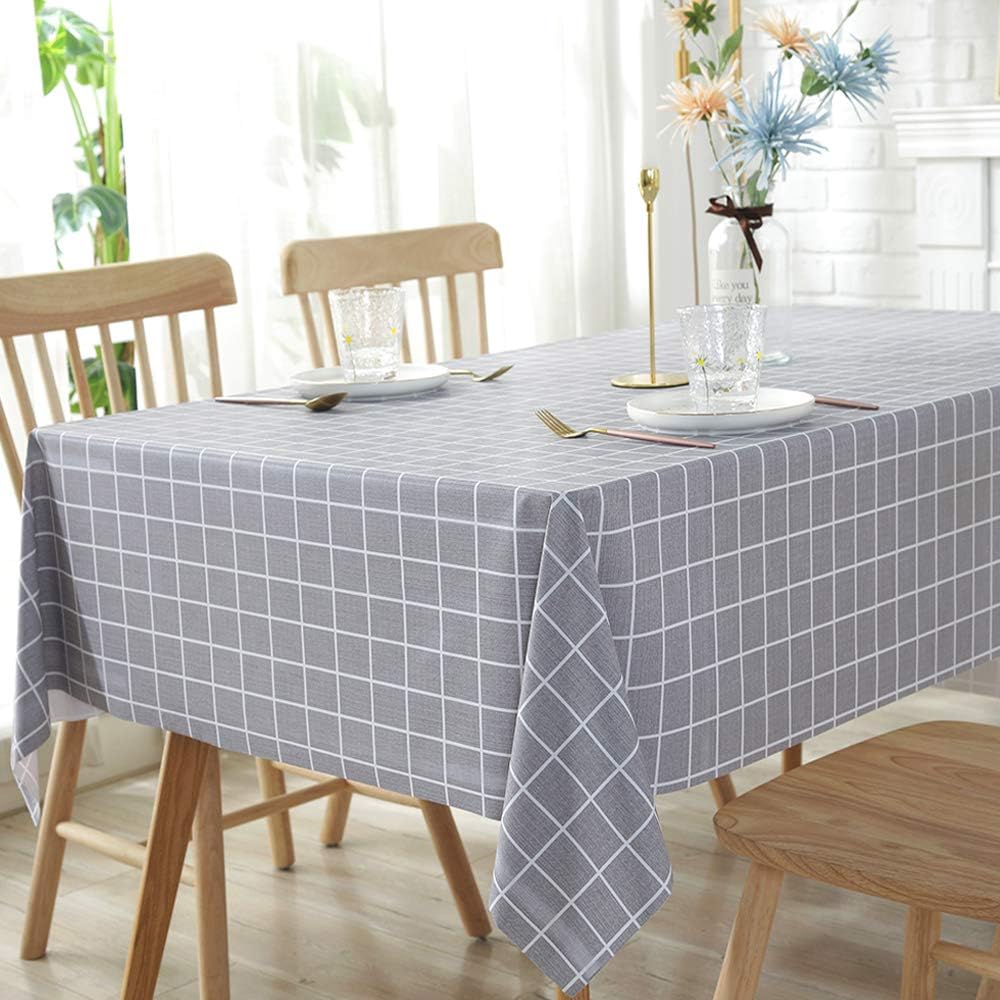 EurCross Wipe Clean Table Cloth, Vinyl Oblong Oilcloth Grey Checked