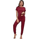 WiWi Womens Pajama Sets Short Sleeve Sleepwear Top and Jogger Pants Pjs 2 Piece Lounge Sets Viscose from Bamboo S-XXL