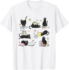 Cats Reading Books Shirt Cat Lover Kitten Reading Book Lover Men Women Girls Kids T-Shirt