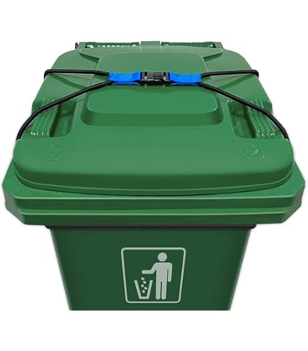 Lot De 3 élastiques Pour Poubelle - Noir, Bleu, Vert Olive - Pouvant S'adapter De 40 à 100 Litres - 3