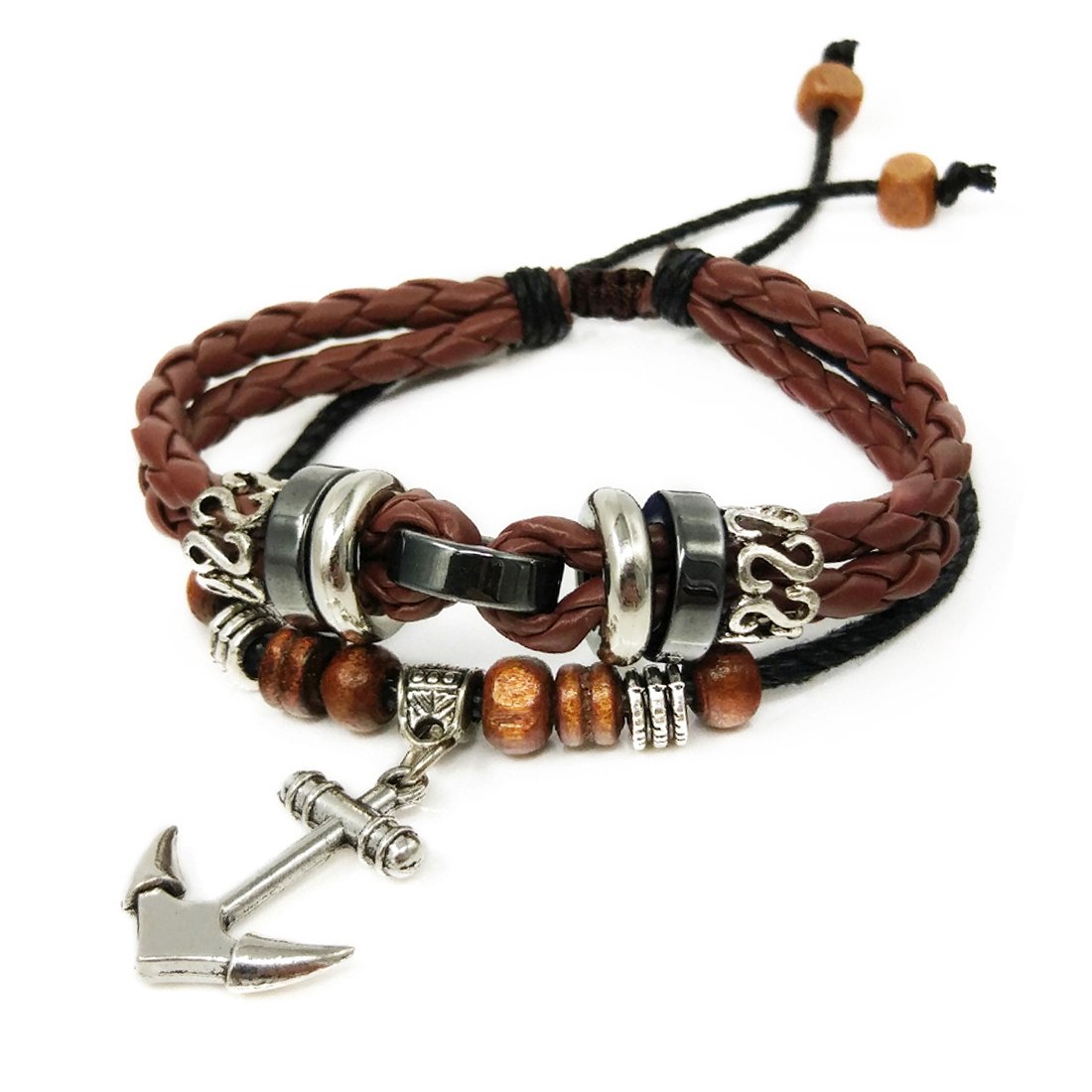 Suyi Multilayer Adjustable Leather Woven Braided Bangle Cross Bracelet Leaf Wrist Cuff Wristband Acoffee