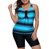 LALAGEN Womens 2026 Plus Size Tankini Swimsuits Rash Guard Capris Athletic Two Piece Swimwear Bathing Suits for Women S-5X
