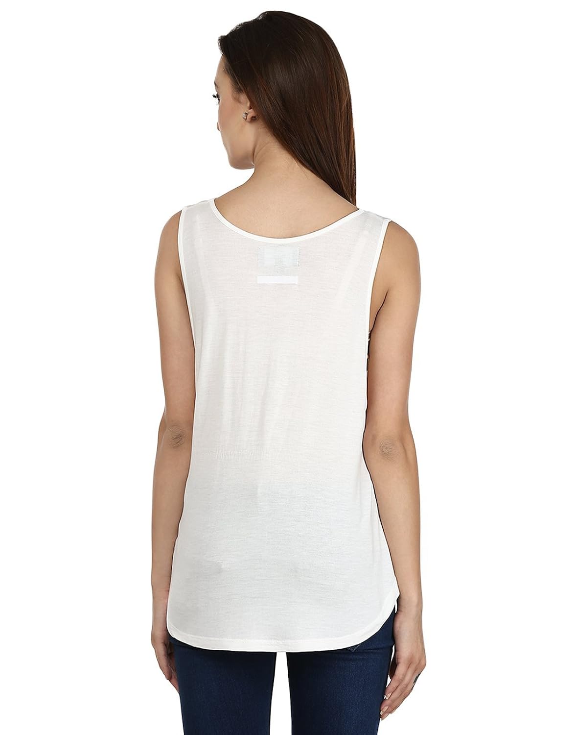 ruse. viscose sleeveless u neck white tank top for women