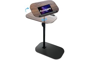 ACONCEPT Tilt-Swivel Walnut TV Tray Table, Foldable 18 inch C-Shaped End Table, Lightweight Adjustable Height Side Table, Multi-Scene for Living Room, Bedroom, Sofa, Bed and Eating on Couch