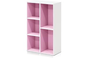 Furinno LUDER Book Shelf, 5-Cube Bookshelf, Reversible Bookcase, 9.4 x 19.5 x 31.5, for Living Room, Bedroom, Home Office, Wh