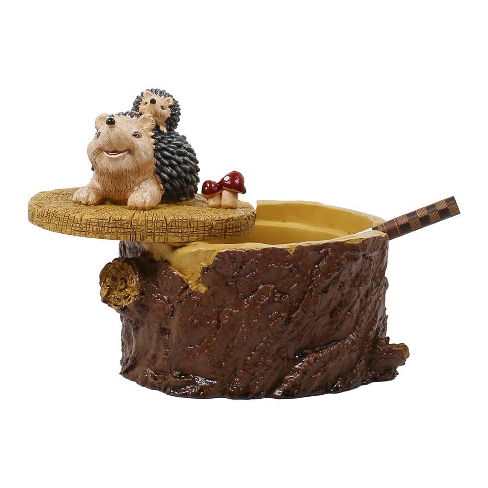 Grovind Outdoor Ashtrays for Cigarettes Cute Resin Hedgehog Ashtray with Lid for Home and Garden
