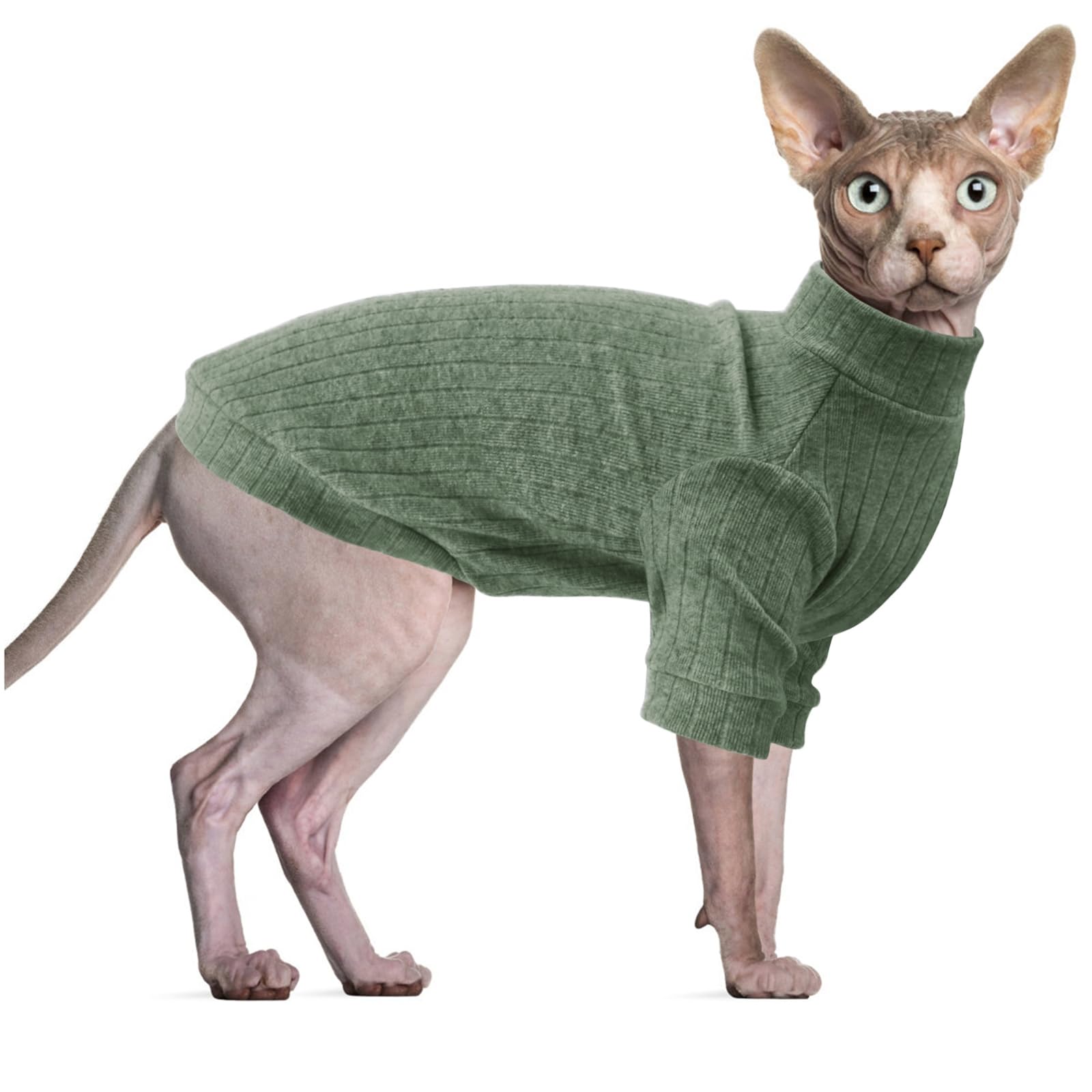 Oslueidy Sphynx Cat Clothes, Hairless Cat Vest Turtleneck Sweater, Kitten Puppy Pullover Shirt with Sleeves, Cat Pajamas Jumper for Sphynx, Cornish Rex, Devon Rex, Peterbald