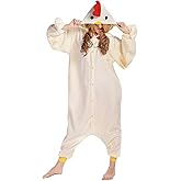 CANASOUR Adult Halloween Onesie Pajamas White Chicken Anime Unisex Cosplay One Piece Anime Cosplay Christmas Party Costume