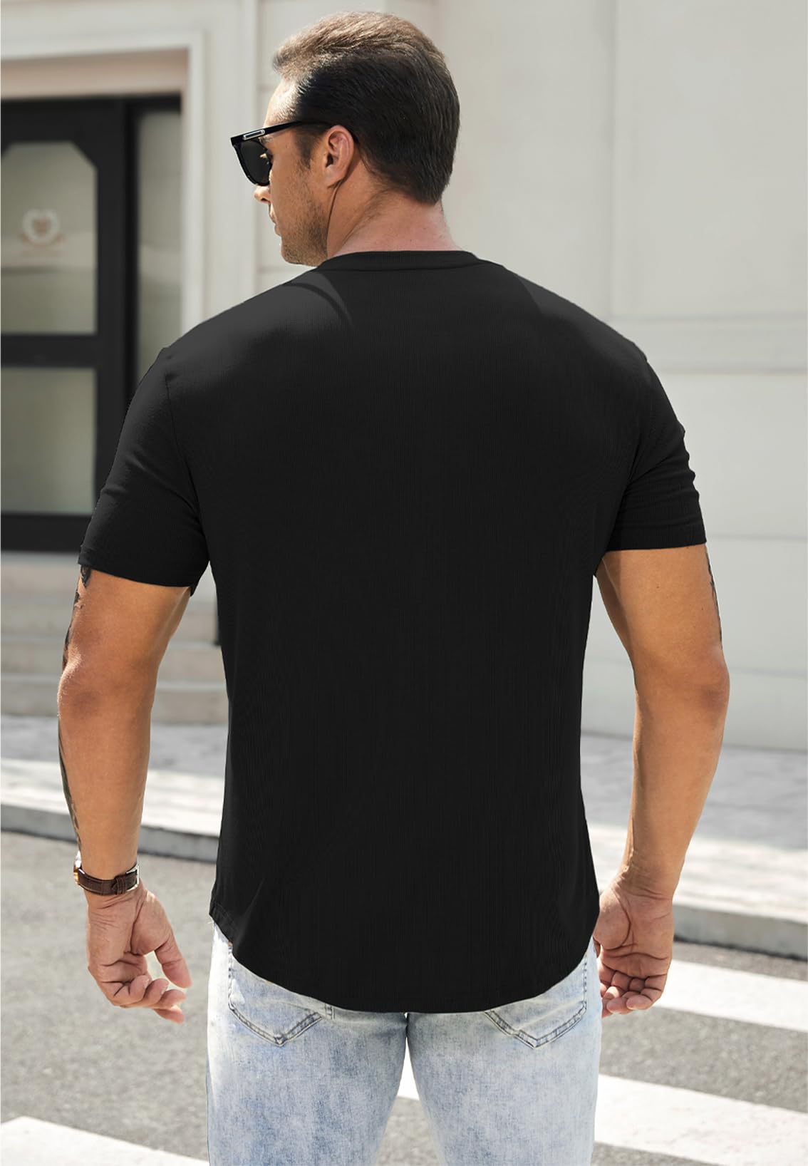 JMIERR Men's Muscle Slim Henley Shirts Crewneck Longline T-Shirt Gym Workout Athletic Shirt Tees with Button