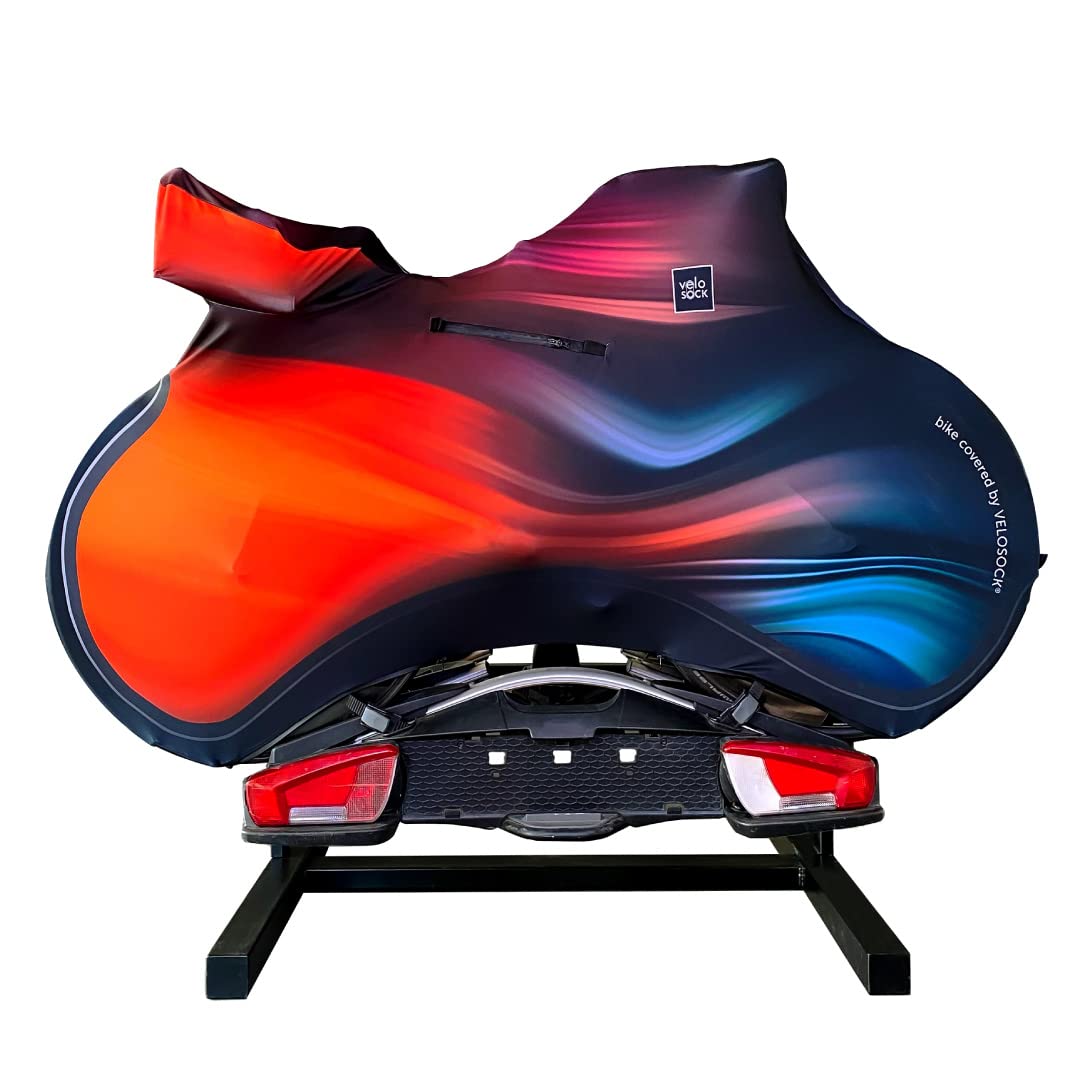 Photo 1 of Velo Sock Full Bike Cover for Indoor Storage and Transportation, Dirt Proof and Water Repellent Stretchy Zippered Fabric Bicycle Protection for Bicycle - Motion Wave (TRIATHLON + Water Repellent)