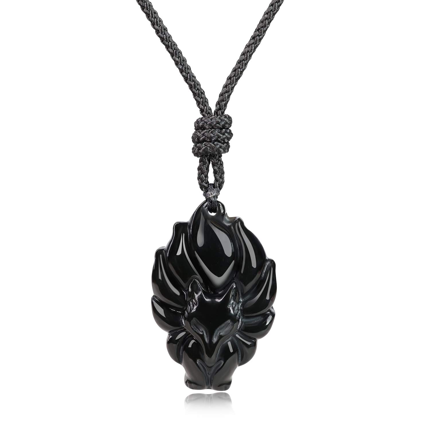 COAI Nine Tailed Fox Necklace Crystal Necklace for Women Men, Black Obsidian Necklace