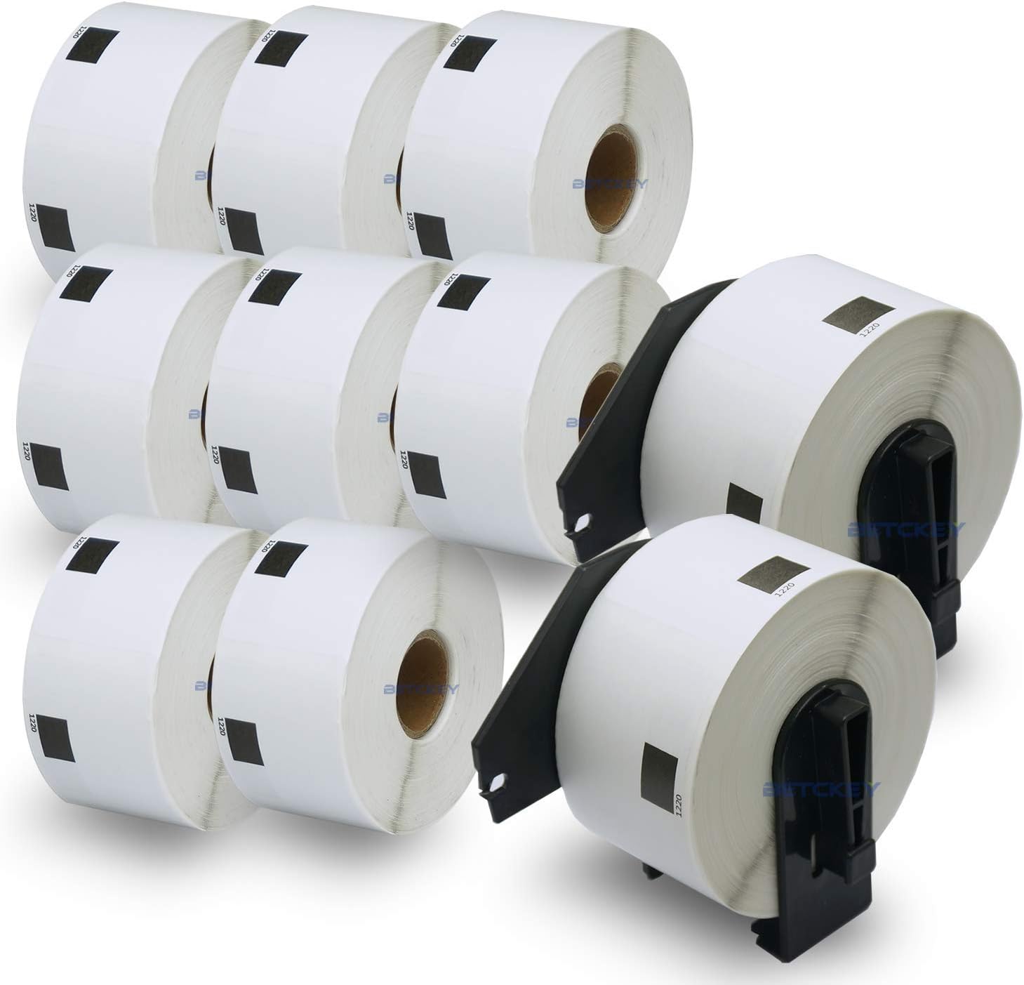 BETCKEY - 10 Rolls DK-11220 Labels with ONLY 2 Reusable Label Holders, 39mm x 48mm, 6200 White Food Labels Using for Ql Label Printers