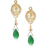 epicAqua 14K Gold Plated 925 Sterling Silver Antique Coin & Green Chrysoprase Artisan Drop Earrings for Women | Handcrafted Look, Boutique Vintage Jewelry Gift