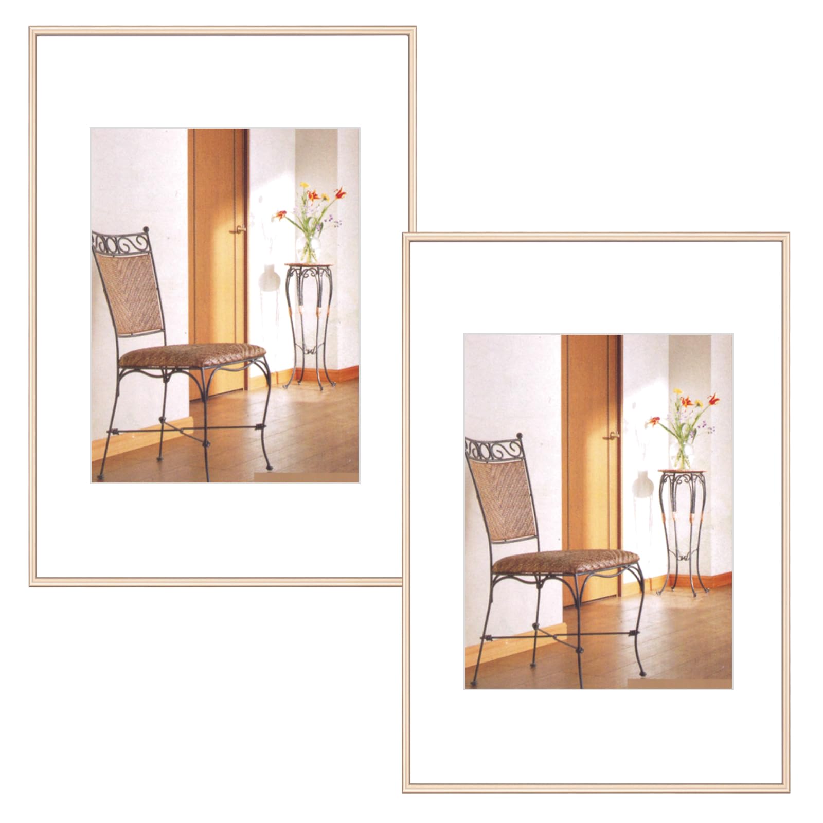 Photo 1 of 8x12 Picture Frame Set of 2, Brass Brushed Thin Metal Aluminum Photo Frame with HD Glass, Fit 6x8 with Mat or 8 x 12 without Mat, for Table and Wall, 2 Pack