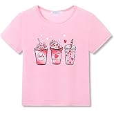 Dvenki Girls’ Graphic Tees - Gymnastics Theme, Roller Skating & Butterfly Shirts Smiling Face Print Casual Top Size 6-18