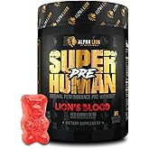 ALPHA LION Pre Workout Powder, Beta Alanine, L-Taurine & Tri-Source Caffeine for Sustained Energy & Focus, Nitric Oxide & Citrulline for Pump (21 Servings, Lion's Blood Flavor), Pack of 1