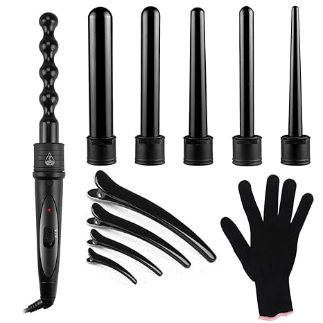 6 in 1 Lockenstab,Lockenwickler Set Multifunktions digitaler LCD Anzeige + 6 austauschbaren Stäben mit hitzebeständiger Hands
