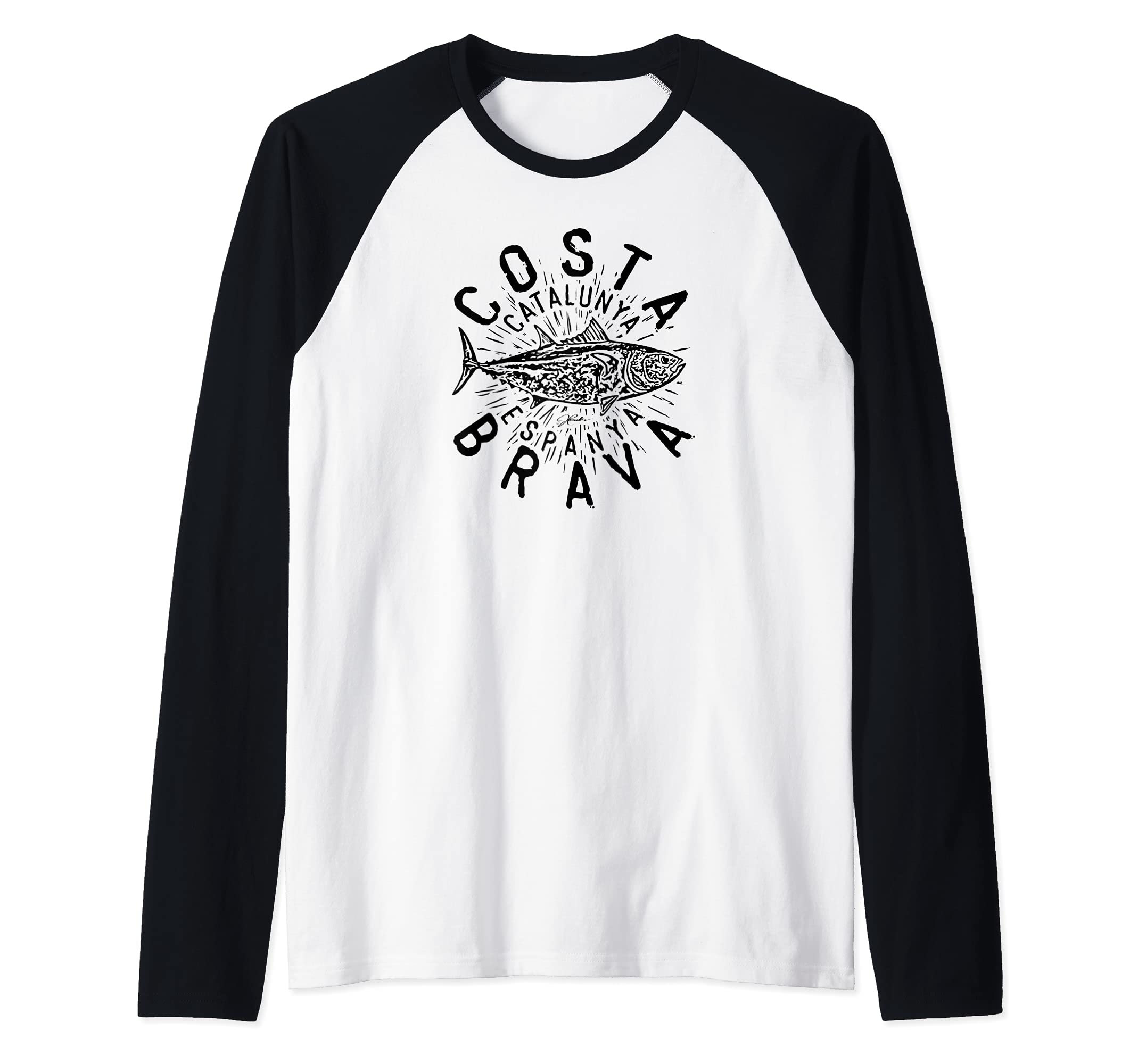 JCombs: Costa Brava, Catalonia, Spain, Bluefin Tuna Raglan Baseball Tee