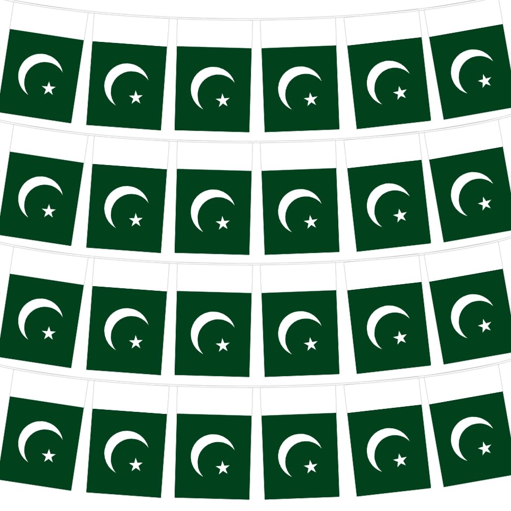 Pakistan Bunting 30pcs Pakistan Flag Triangle Decoration Fabric for Football Patriotic Festivals and Celebrations Party National Day Sports Bars Street 10m/33ft Indoor Outdoor