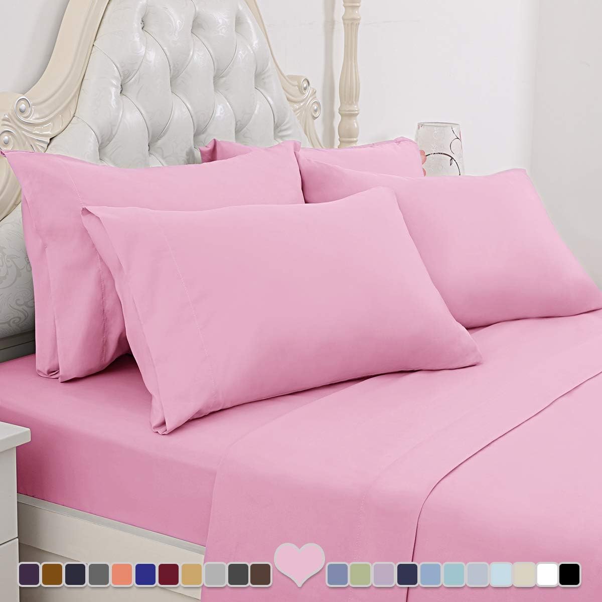 BYSURE Hotel Luxury Bed Sheets Set 4 Piece(Twin, Pink) Super Soft 1800 Thread
