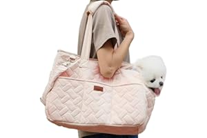H.S.C PET PRODUCE HSC PET Woman Pink Cat Carrier Small Dog Bag Quilted Pet Purse Soft-Sided Leisure Style Pups Traveling Go to Vet,Hide Pet Function Handbag with Pocket,12lb Puppy/15lb Adult Cat Kittens