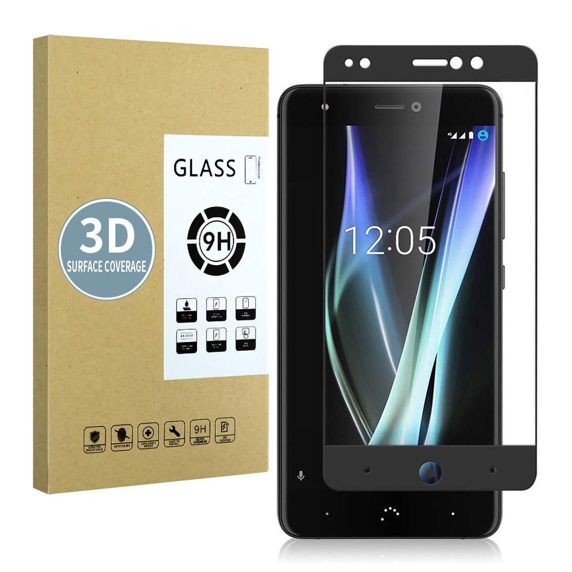 E-Hamii Screen Protector compatible with BQ Aquaris X [Black],[High Definition][Anti Scratch],3D Tempered Glass,[Sensitive Response][ Bubble-free Installation]