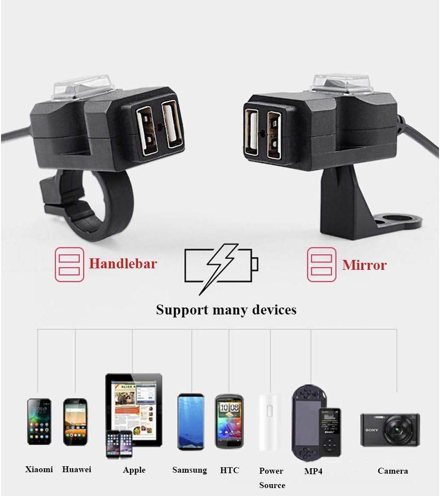MASO Motorcycle USB Socket Waterproof, Motorbike Fast Charger Adapter Dual USB 3.1A for 9-90V Motorcycle Electrombile Black - Image 3