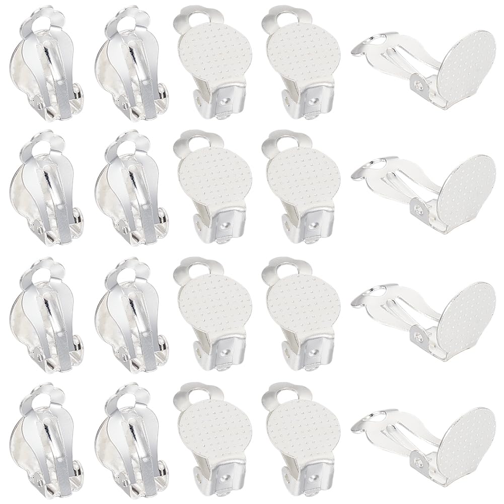 SUNNYCLUE 1 Box 40Pcs Stainless Steel Clip on Earrings Round Flat Back Tray Earring Clips Non Pierced Ears Earring Converter Clip Earring Findings for Jewelry Making Supplies DIY Earrings Crafts Women
