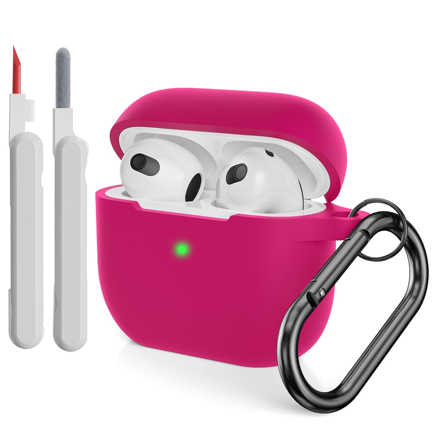 KOKOKA Case Cover Compatible with Airpods 3 with Cleaner kit, Premium Soft Silicone Skin Case Cover Shock Absorbing Protective Case for Airpods 3rd Generation with Carabiner, Watermelon Red