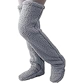 Holiberty Womens Knee Thigh High Fuzzy Socks Winter Furry Long Leg Warmer Plush Slipper Stockings Christmas Home Sleep Socks