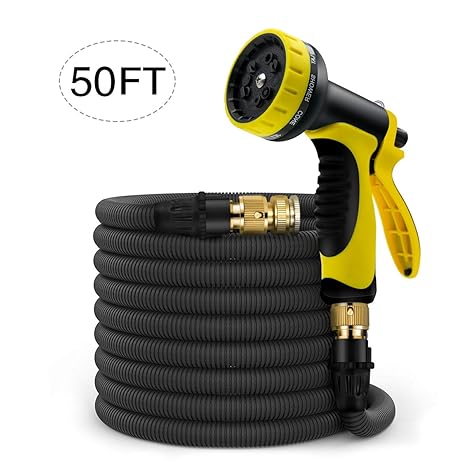 ERAY Gartenschlauch 50ft (15m), Wasserschlauch flexibel und erweiterbar, Gartenteichschlauch dehnbar mit 10 Multifunktionsdüs