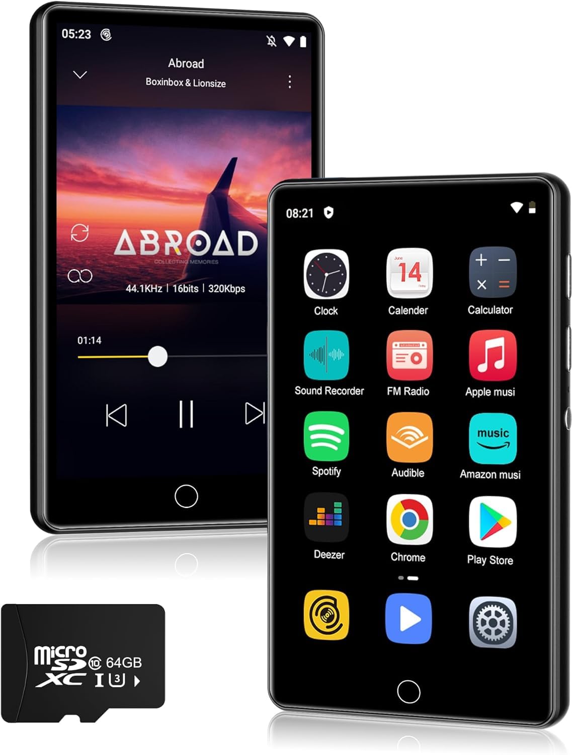 SWOFY MP3プレーヤー 2GB RAM+16GB ROM内蔵 64GB TFカード付き Android9.0 音楽プレーヤー 4インチタッチスクリーン 多機能 MP4 プレーヤー2.4GHz/5GHz WiFi対応 Bluetooth搭載 2000mAhバッテリー ブラック商品画像