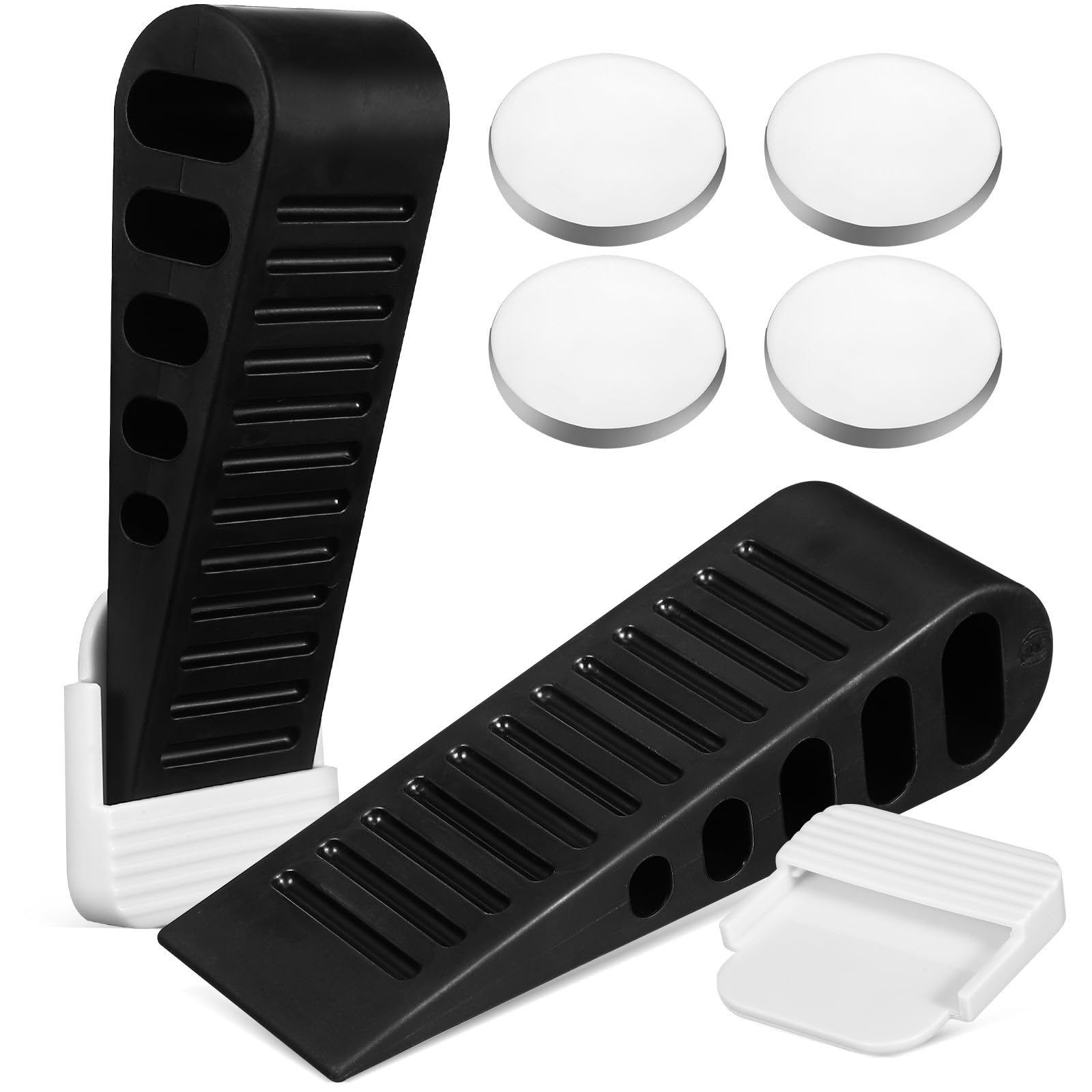 Gatuida Door Stoppers for Floor with Holder: 2 Pack Black Rubber Door Wedge Stoppers Non Slip Security for All Surfaces