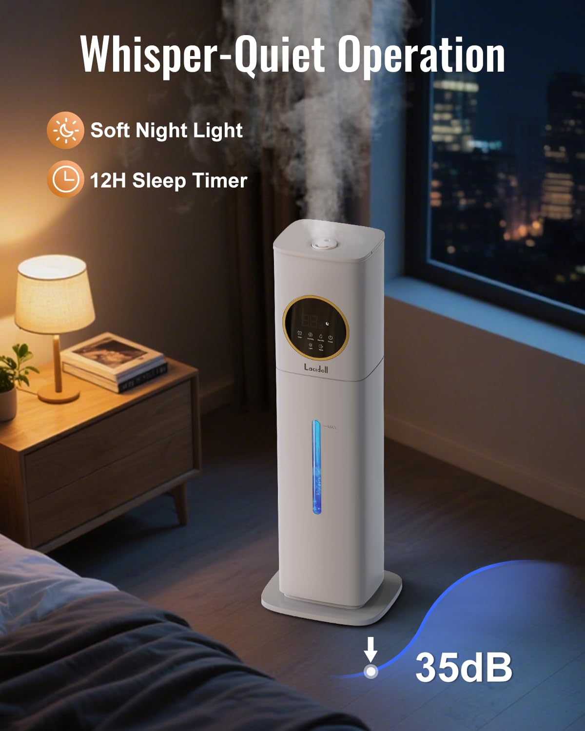 Humidifiers for Bedroom, 2.1Gal/8L Humidifier large room with Essential Oil Diffuser, Night Light, Top Fill Whole House Cool Mist Humidifiers for Plants Baby Kids Adults Greenhouse(White)