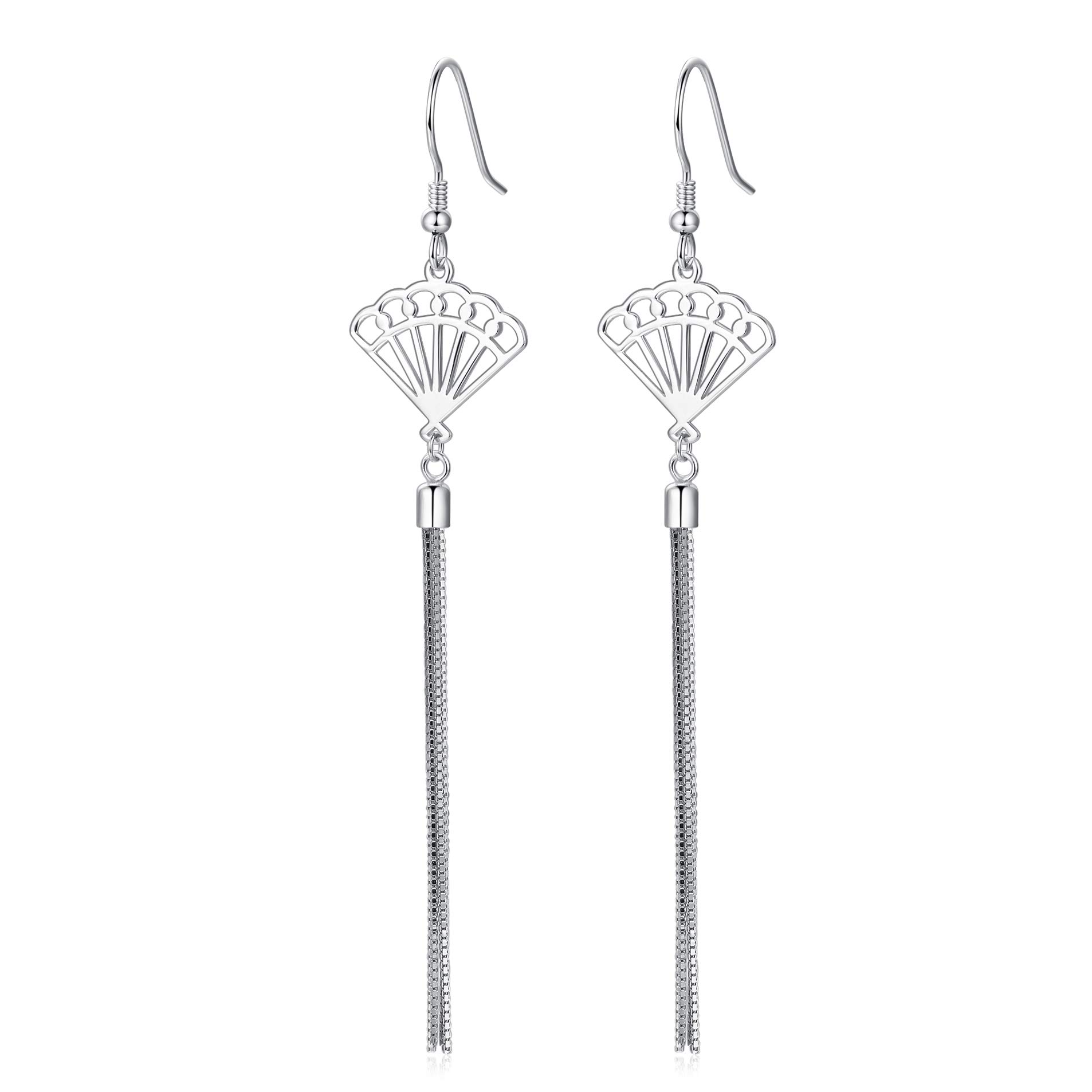 925 Sterling Silver Dangle Earrings Hollow Fan Earrings for Women Girls Fish Hook Chain Drop Earrings