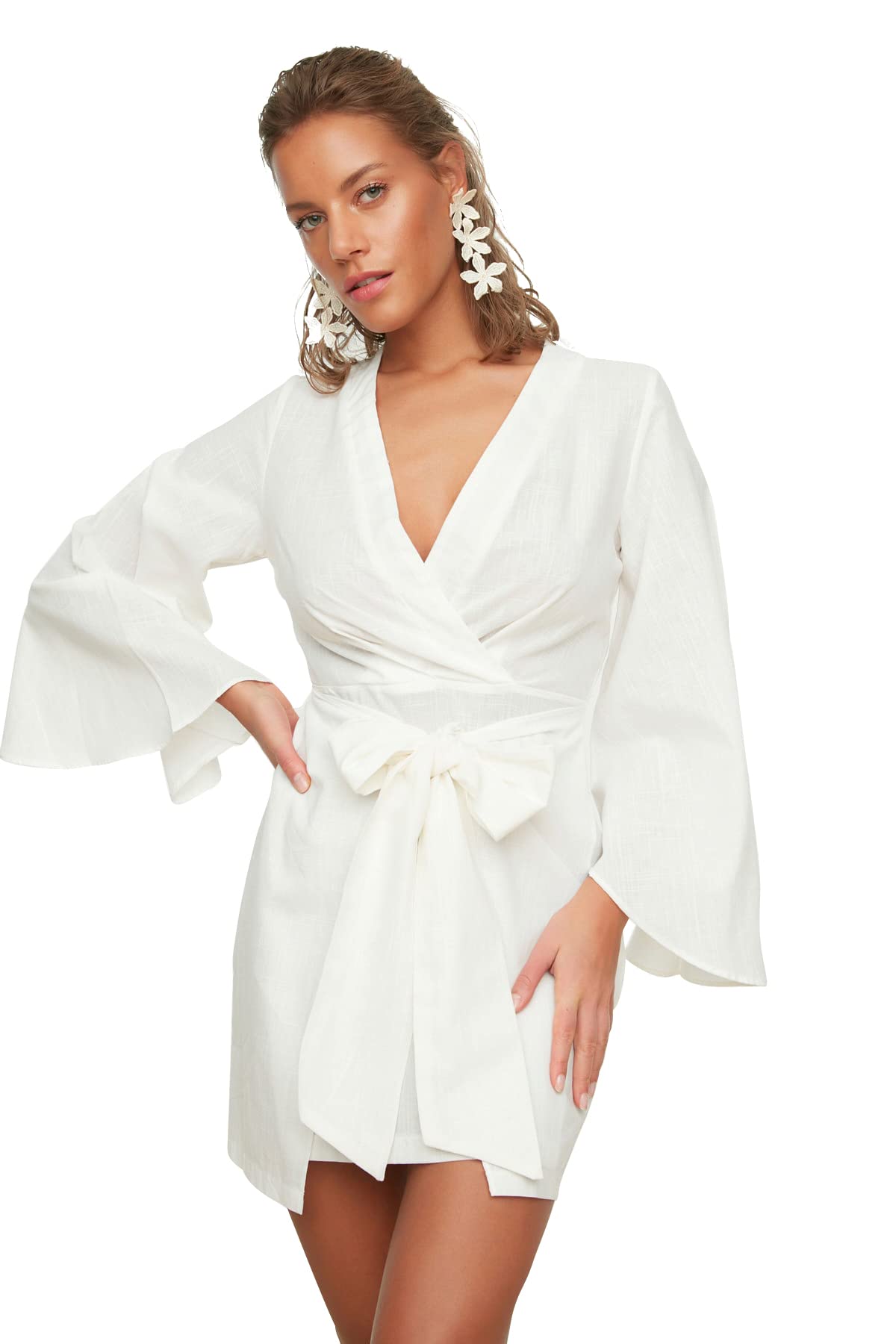 Trendyol FeMan Beachwear Mini Shift Regular fit Woven Dress,White,40