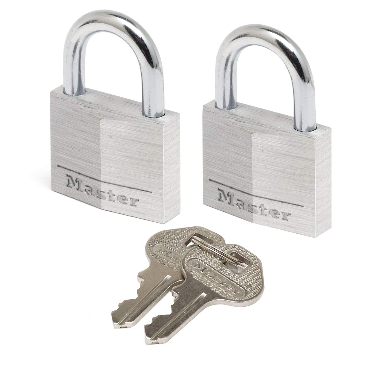 Master Lock 9130EURT Pack of 2 Key Padlocks in Aluminium, Grey, 3 x 5,2 x 1,6 cm