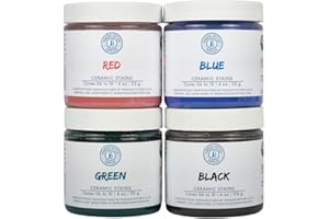 Penguin Pottery - Variety Set of 4 Ceramic Stains - 6 oz Black, 4 oz Each of Red, Blue and Green - Colorants for Clay, glazes, Clay Slip Pottery Glaze, Ceramic Glaze