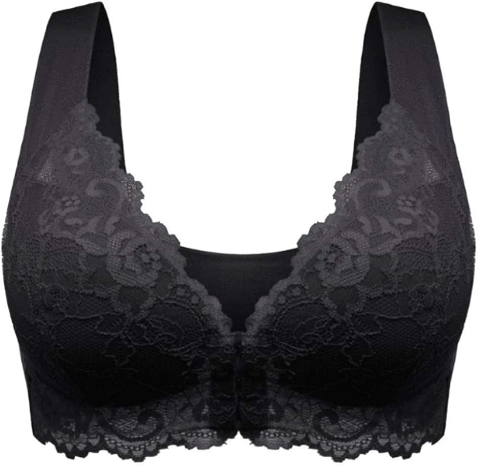 Women's Seamlesss Wire Free Sports Front Closure Extra-Elastic Breathable Lace Trim Everyday Bra
