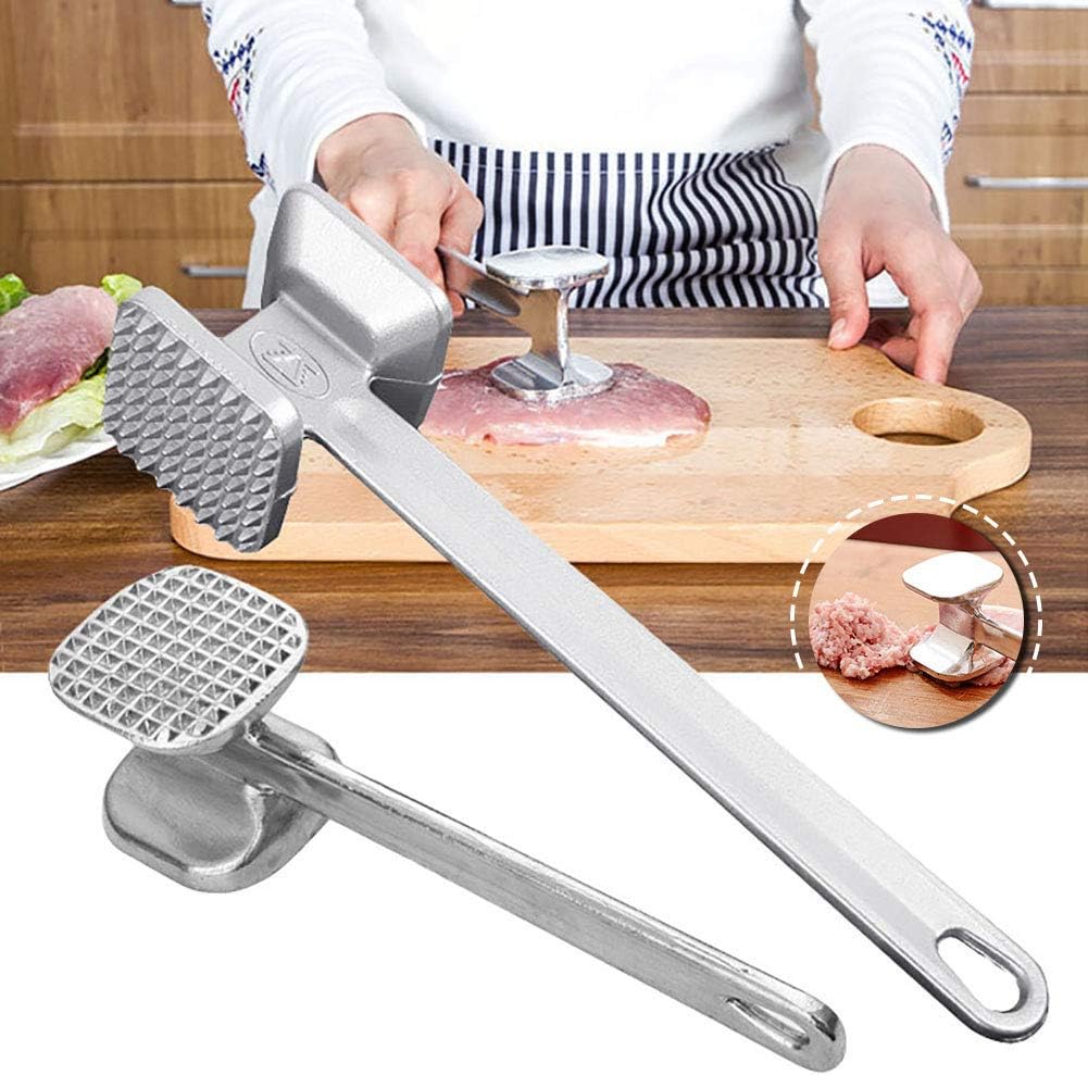 Kukakoo'Household Hand Tool， Two Sides Meat Hammer Mallet Beef Tenderizer Steak Beater Kitchen Cooking Tool - Silver Large