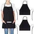 Jubatus 2 Pack 3 Pockets 100% Cotton Adjustable Bib Apron Chef Kitchen Cooking Aprons for Women Men, Black