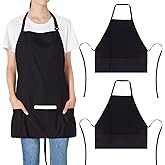 Jubatus 2 Pack 3 Pockets 100% Cotton Adjustable Bib Apron Chef Kitchen Cooking Aprons for Women Men, Black