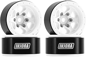 INJORA 1.0 Aluminium Beadlock Wheel Rim for TRX4M Ascent18 SCX24 FCX24 1/24 1/18 RC Crawler Upgrade（White）