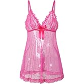 AIBINGGE Sexy lingerie Lace Babydoll Chemise, Black, Women's Sleepwear S-5XL