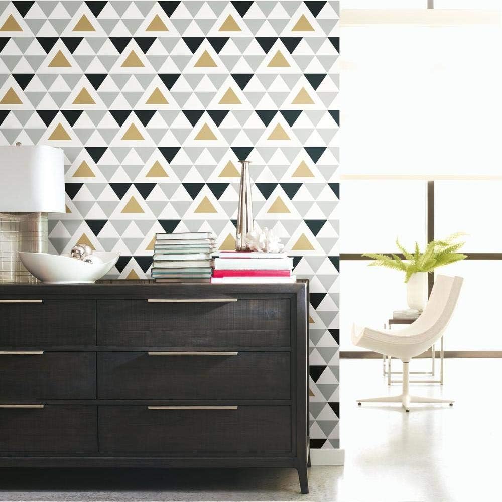 RoomMates RMK9055WP Peel and Stick Wallpaper, Grey, Black, Gold