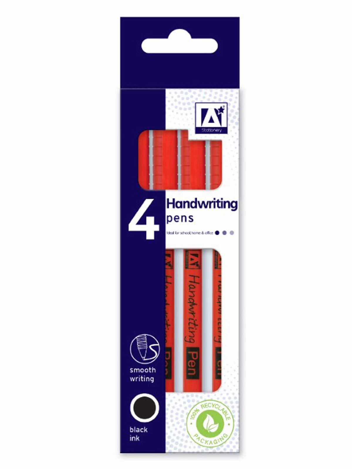 Design Group Pack of 4 Smooth Ink Flow Hardwearing Plastic Nib Handwriting Pens Black