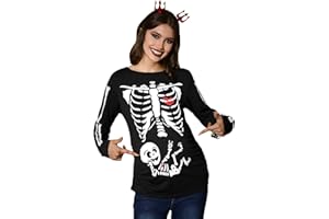 Clarisbelle Women's Halloween Long Sleeve Round Neck Maternity Shirt Skeleton Pumpkin Costume