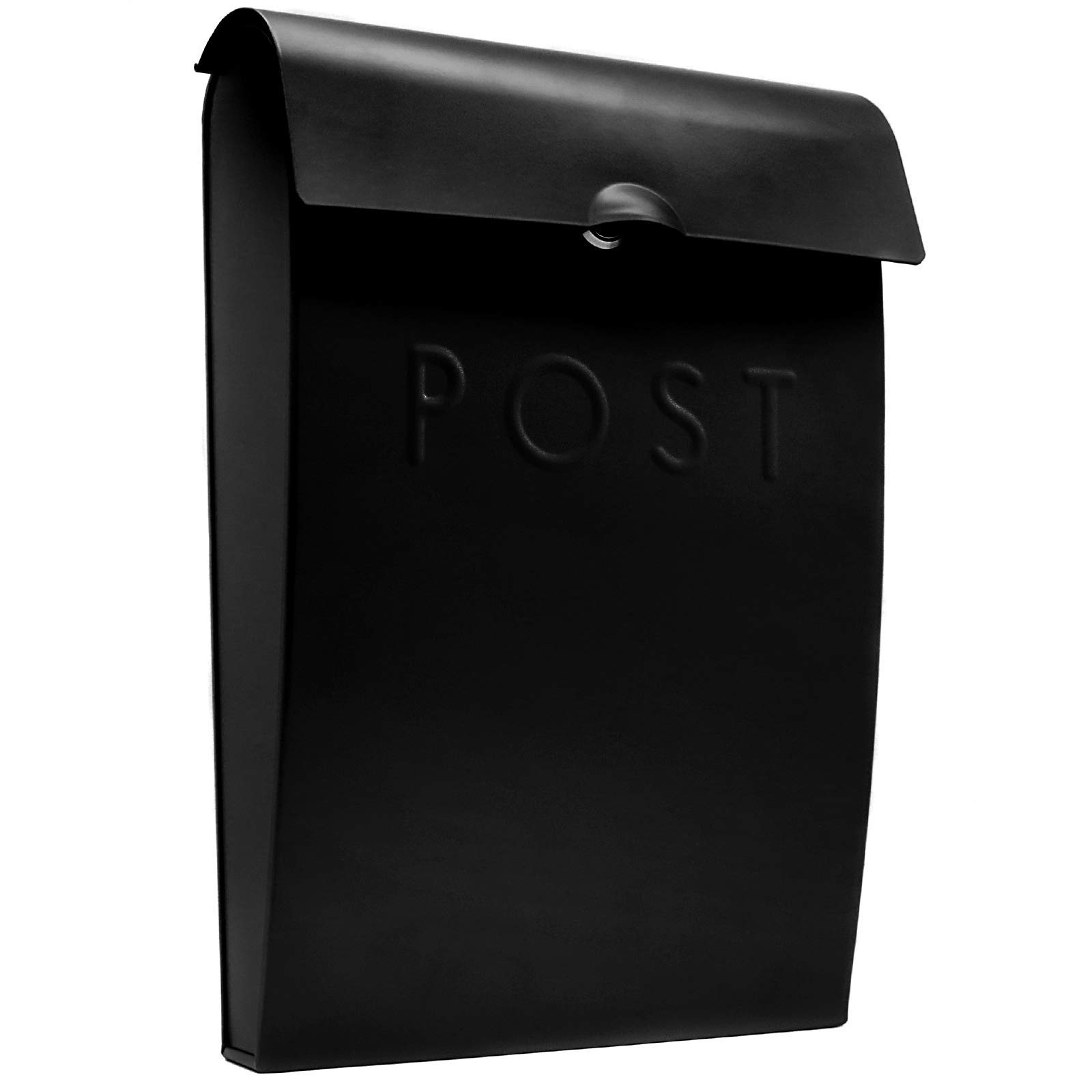 Wall Mounted Post Box | Glossy Finish Postbox | Galvanised Steel Outdoor Mailbox | Lockable Weatherproof Outside Postbox | Letterbox for Wall | M&W (Black)