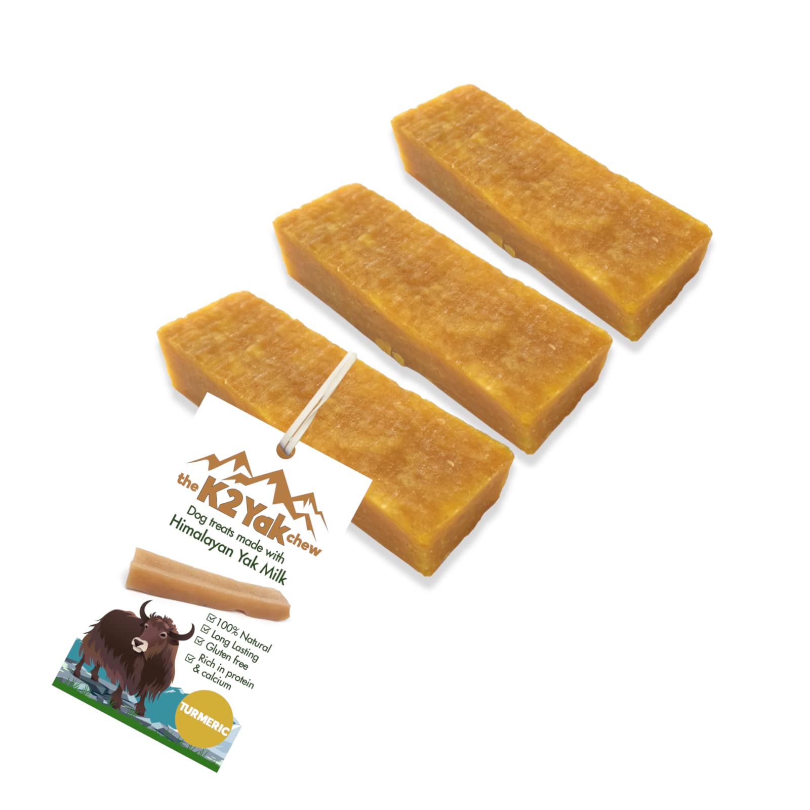 K2 Yak Chews 100% Natural Long Lasting Dog Treats Turmeric Flavour Small Chew 30-40g Pack of 3